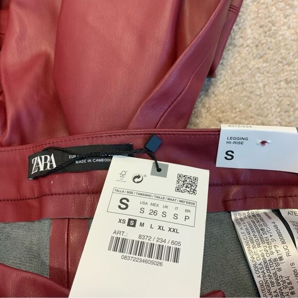 ZARA red faux leather Hi-Rise zipper ankle leggings Sz S NWT - Picture 4 of 11